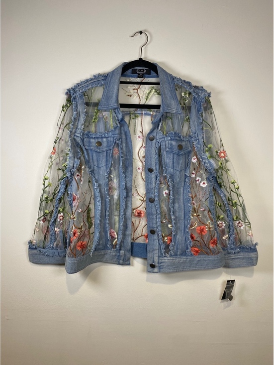 A.Z.I Jackets & Blazers - A.Z.I Embroidered Sheer Mesh and Denim Jacket Medium